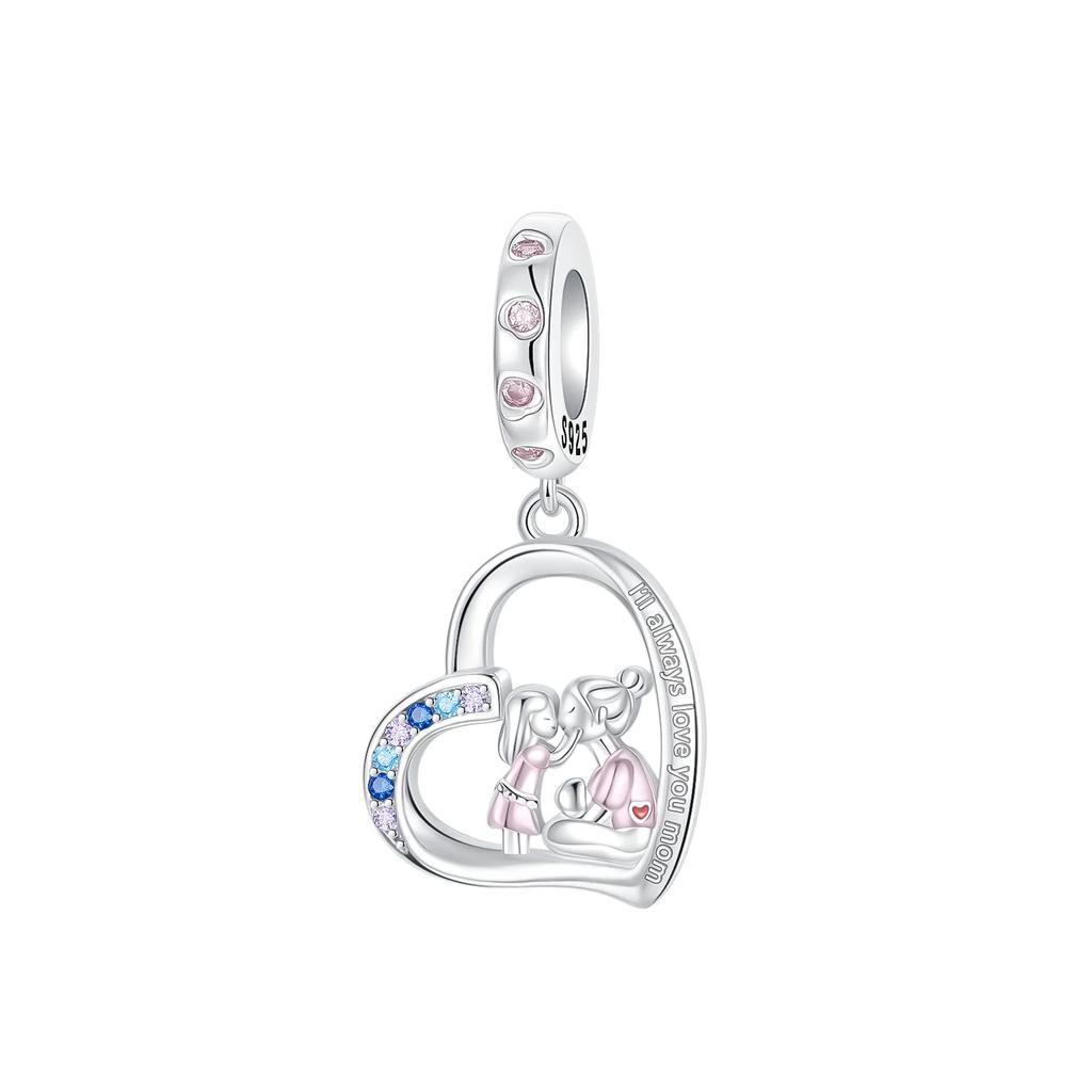 Original Copper Family Charms Mom Flower Heart Beads For Necklace Diy Bracelet Present Jewellery Gift Mother'S Day