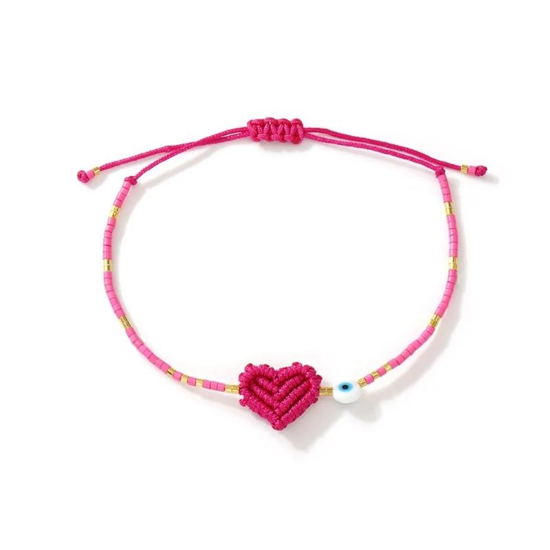 Artistic Colorful Beaded Bracelet Featuring Heart Pattern And Evil's Eye Charm Handmade Wristlet For Everyday Wear