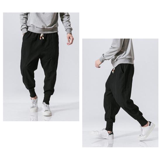 Elastyczny Pas Średni Stan Sznurek Kieszenie Spodnie Męskie Jesień Cienki Styl Luźne Spodnie Streetwear