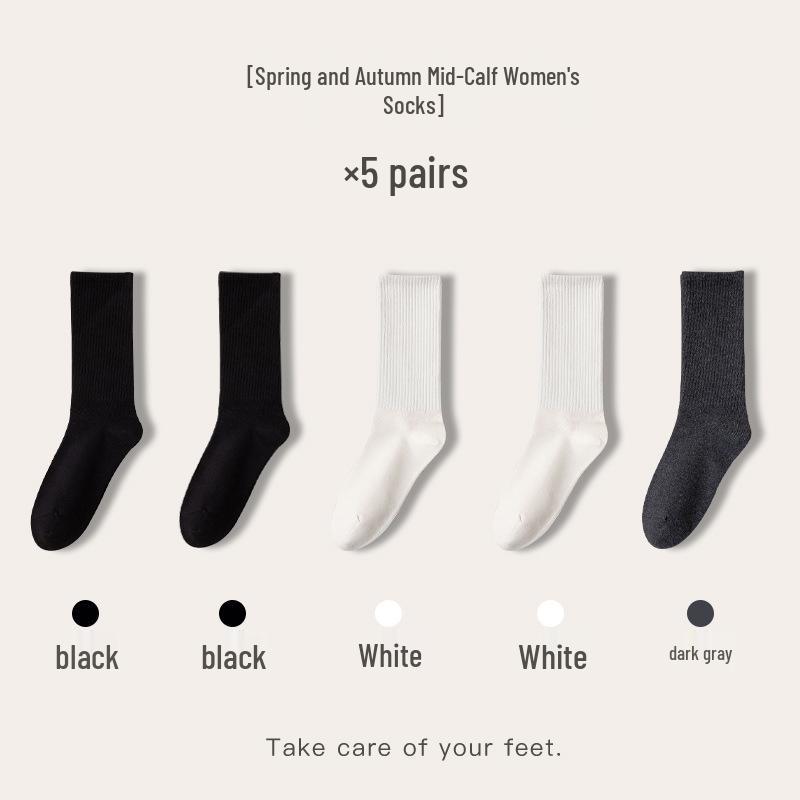 Japanese Style Women’s Ruffle Mid-Calf Socks - Spring/Summer Odor-Resistant Cotton In Black & White.