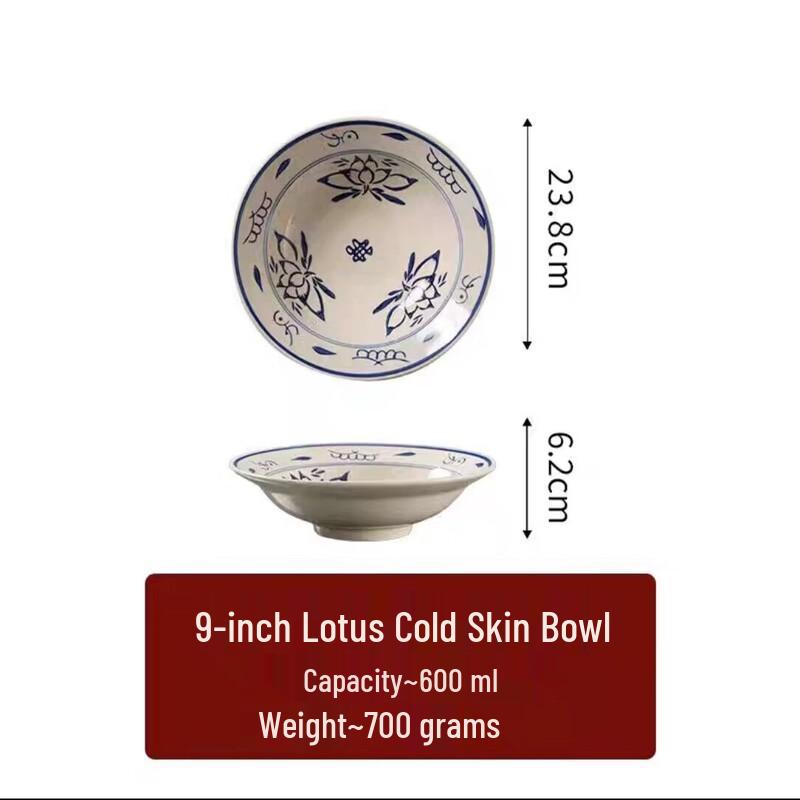 9-inch Blue and White Ceramic Cold Noodle Bowl