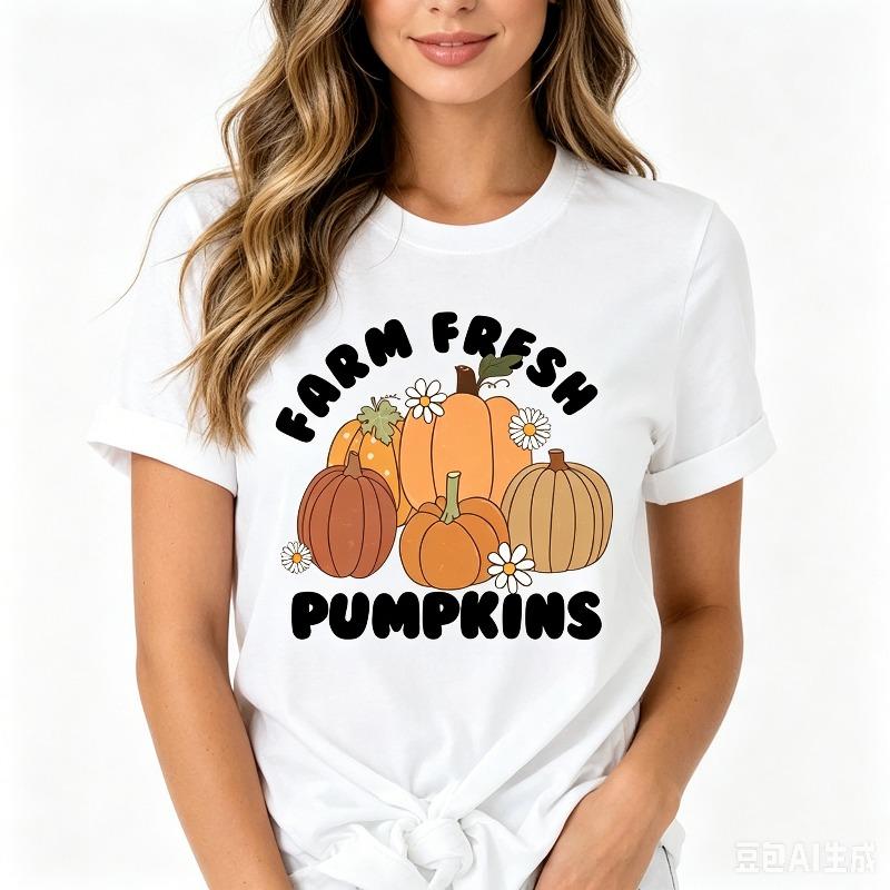 Unisexs Farm Fresh Pumpkins Tshirt Cute Fall Graphic Tee Black And White Options