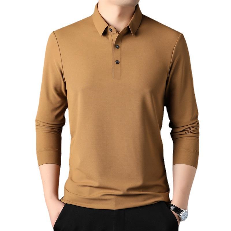 Langarm T-Shirt Herren Frühling Neu Koreanischer Stil Lässig Polokragen Jung und Mittelalterlich Revers Dünn Einfarbiges Oberteil
