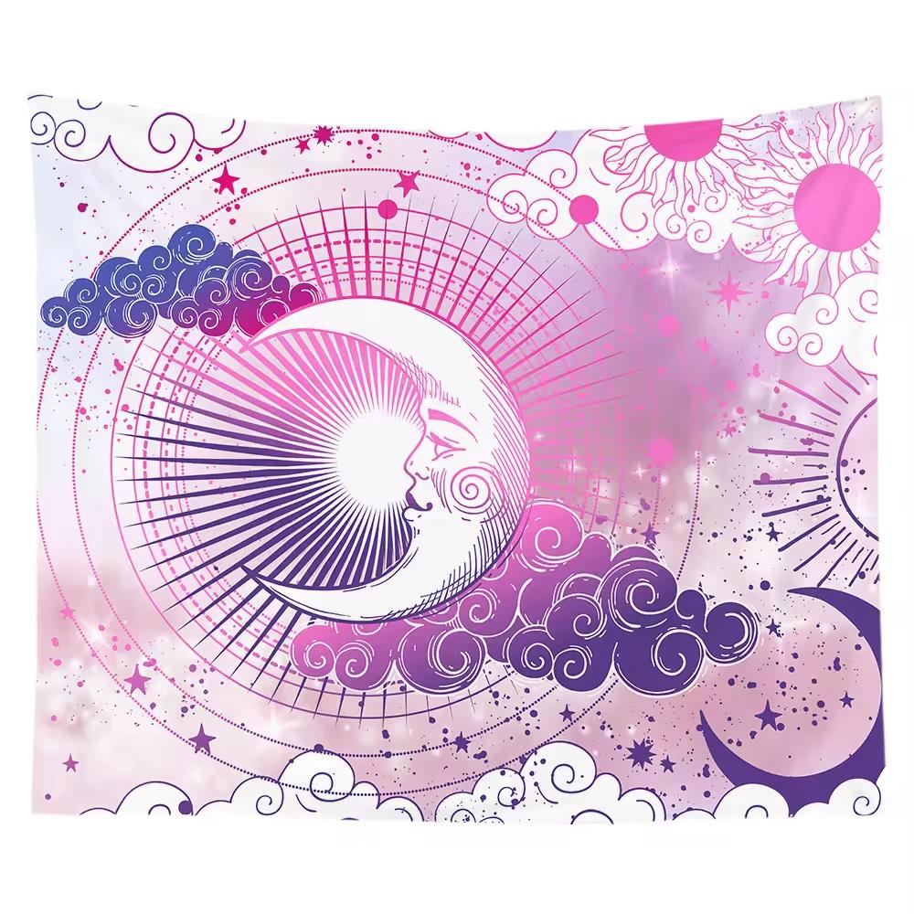 Mandala-Wandteppich Sonne und Mond Wandbehang Psychedelisch Tarot Hippie Wandbehang Raumdekoration Ästhetisches Banner