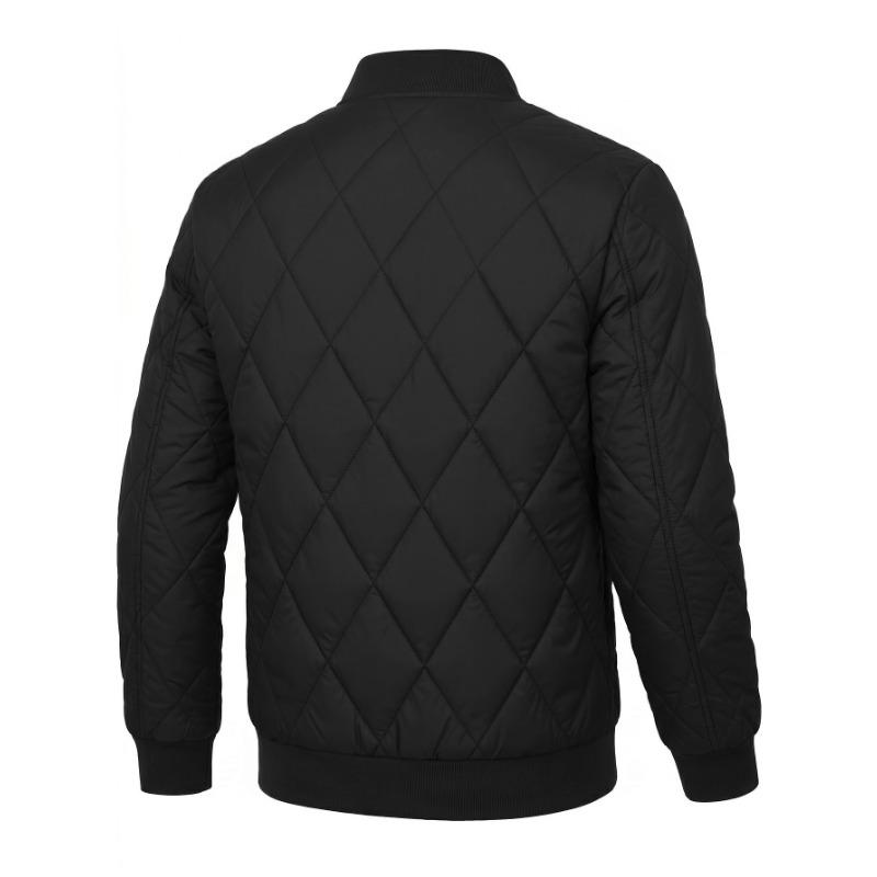 Men Solid Color Stand Collar Thickened Warm Quilted Bomber Jacket Casual Outerwear