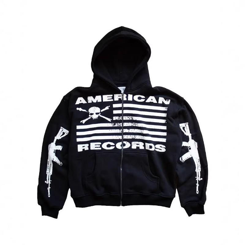 Vintage Gothic Zip-Up Hoodie Loose Fit Unisex Streetwear Sweatshirt Black Star Print
