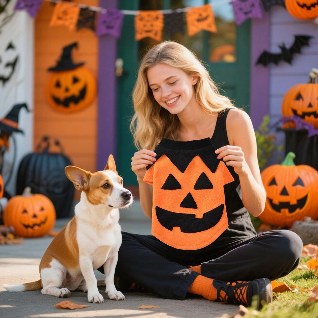 Halloween Pumpkin Dog Costume Wool Sweater For Small And Medium Dogs And Cats Pet Holiday Costumes