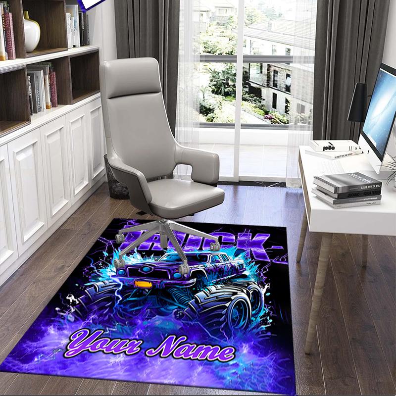 1PC Custom Name Electric Monster Truck Power Theme Floor Mat Ideal for Living Room, Game Rooms, Office, Bedroom, Office Floor Mat , Floor Mats for Hom