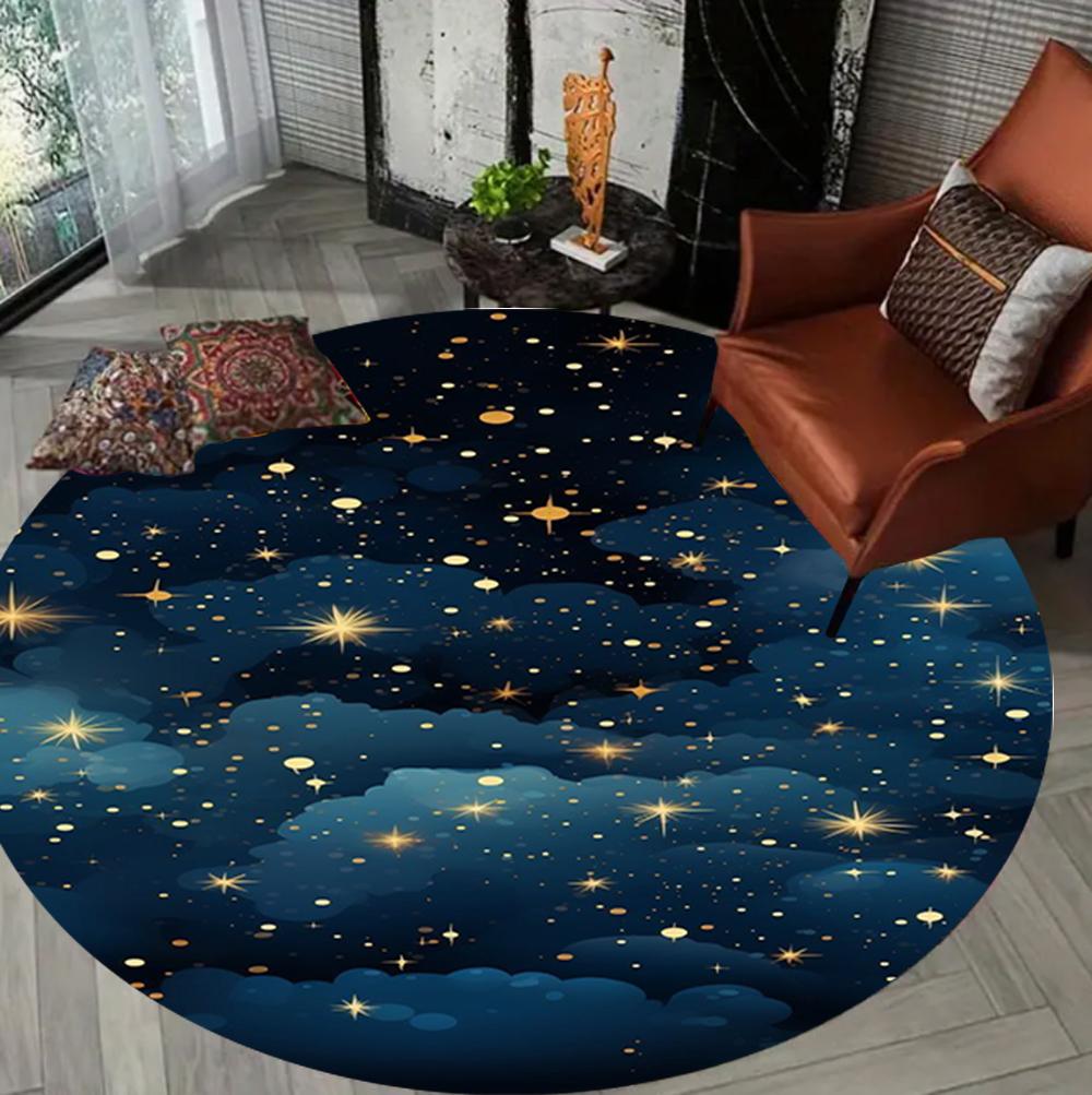Dreamy Starry Sky Pattern Round Carpet Mat Rug Soft Non Slip Floor Mat for Living Room Bedroom Home Decoration Rugs for Bedroom