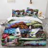 Set Biancheria da Letto Principessa dei Sogni Scenario PrimaverileFioriAlberoPittura a OlioCopripiuminoFedereSet Letto Retro Verde Romantico2 3 Pezzi