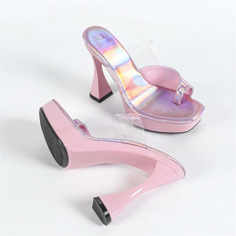 Summer Street Style PVC Transparent Clip Toe Women Slippers High Heels Platform Wedding Party Shoes Zapatos De Mujer