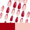 24 Pieces Simple Wear Nail Nail Sheet Solid Color French Red Corrugated Line Almond Nail Removable Nail Sheet