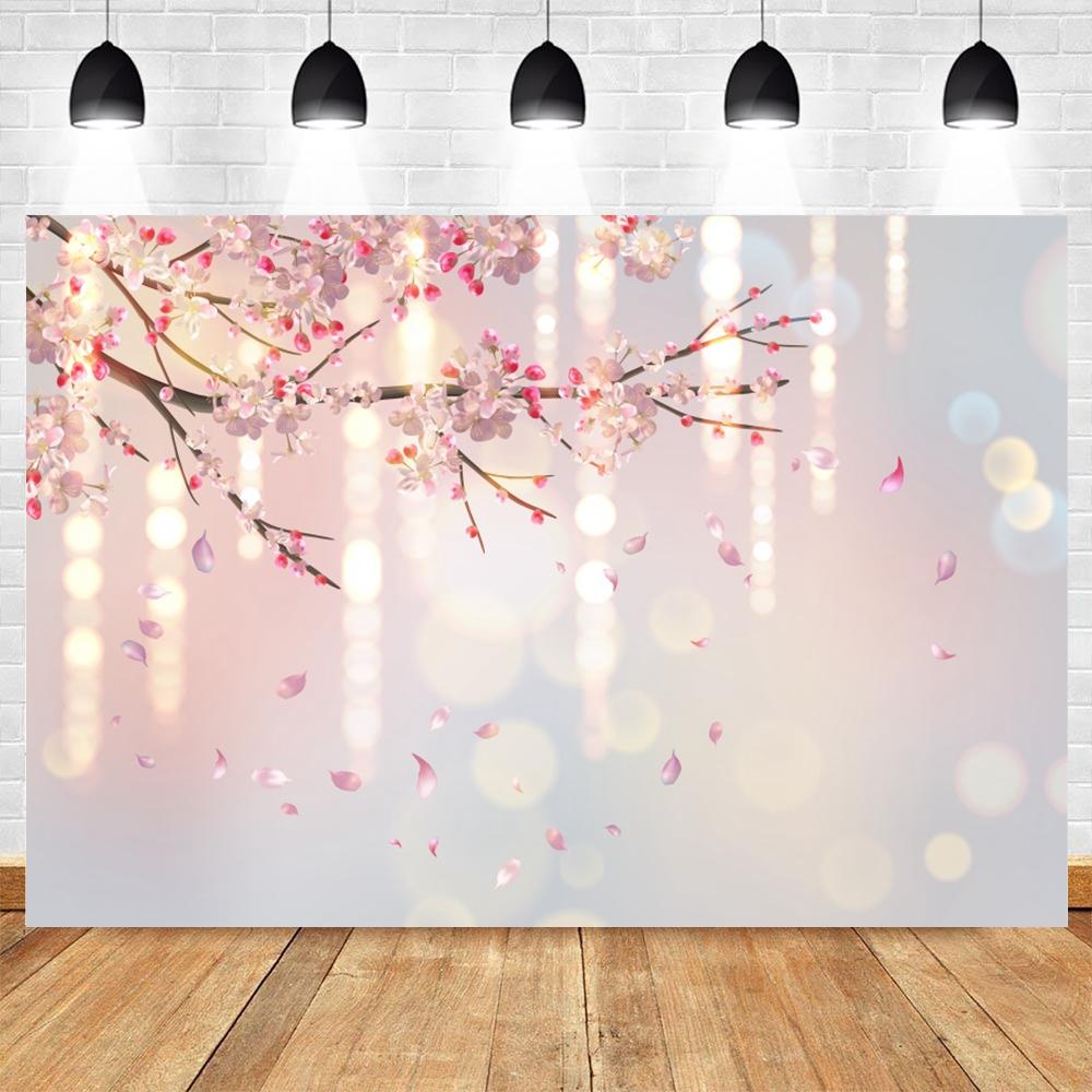 Frühlingsrosa Blumen Hintergrund Glitzer Licht Bokeh Floral Kirschblüte Neugeborenes Baby Porträt Fotografie Hintergrund Fotostudio