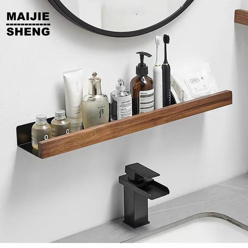 Bathroom Shelf Organizer Shower Storage Rack Solid Wood Corner Shelves Wall Mounted Toilet Shampoo Holder Kitchen Shelf Racks