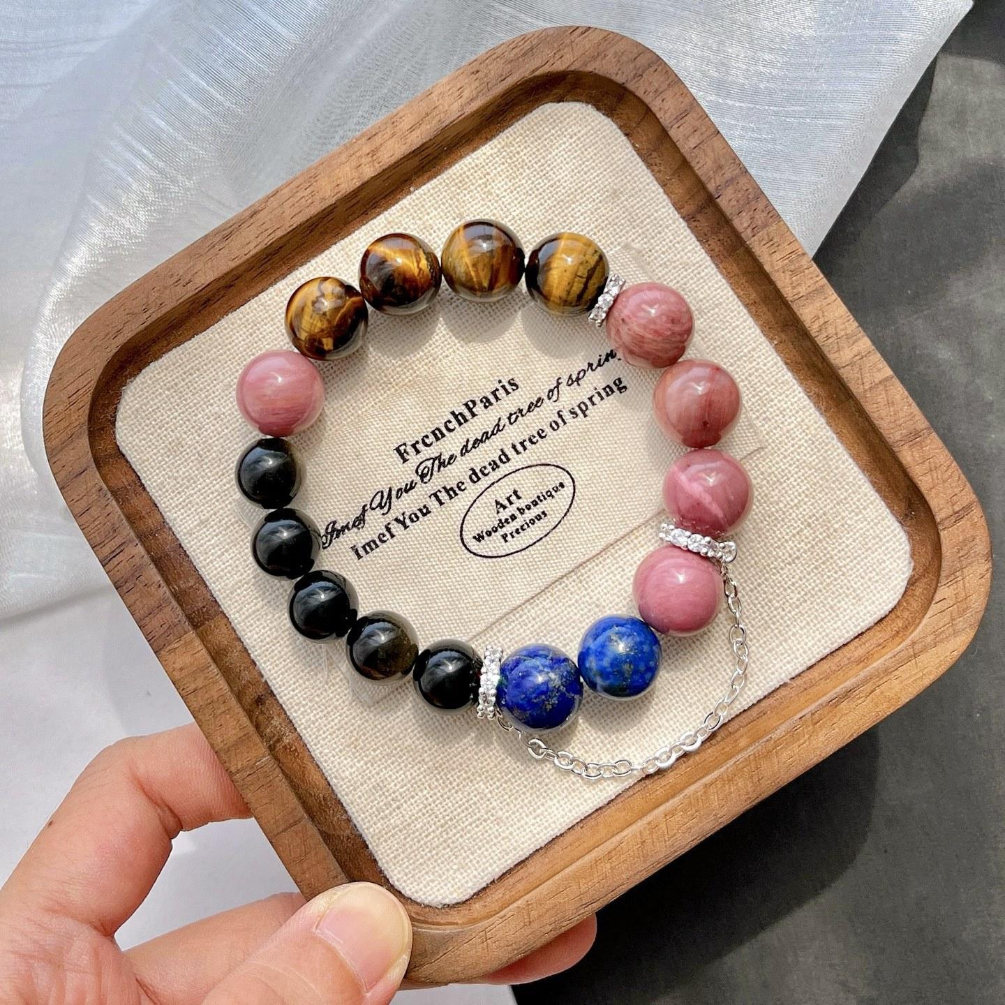Natural Lapis Lazuli Mahogany Pattern Tiger Eye Stone Obsidian Design Bracelet Bracelet