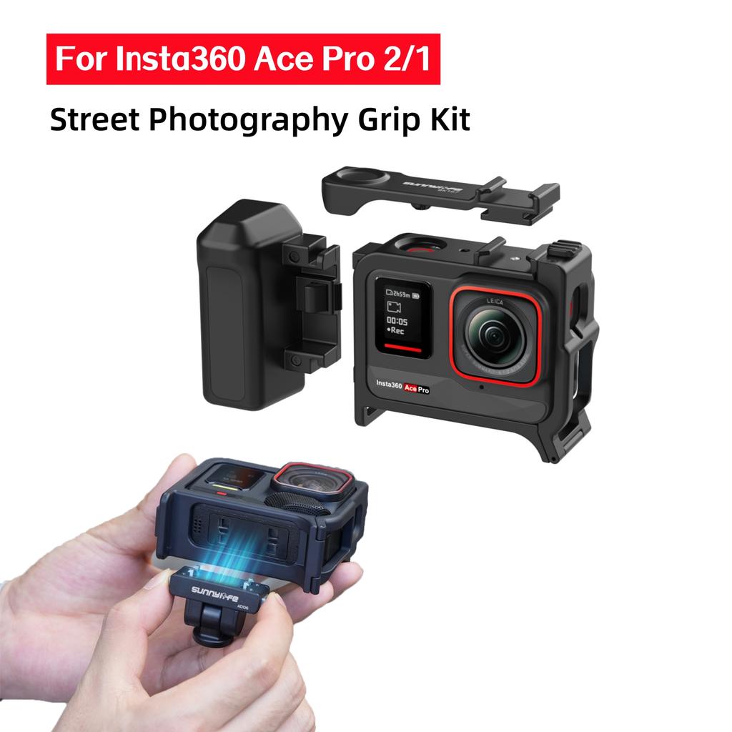 1-in-1 Detachable Handle Grip Kit Cage for Insta161 Ace Pro 1/1 Street Photography Grip Expansion Adapter Vlgo Video Accessories