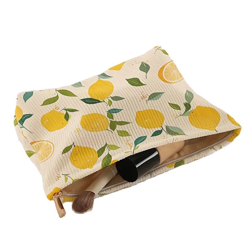 Fresh Lemon Corduroy Cosmetic Bag Large Capacity Makeup Bag Multifunctional Travel Storage Bags For Girls Gift