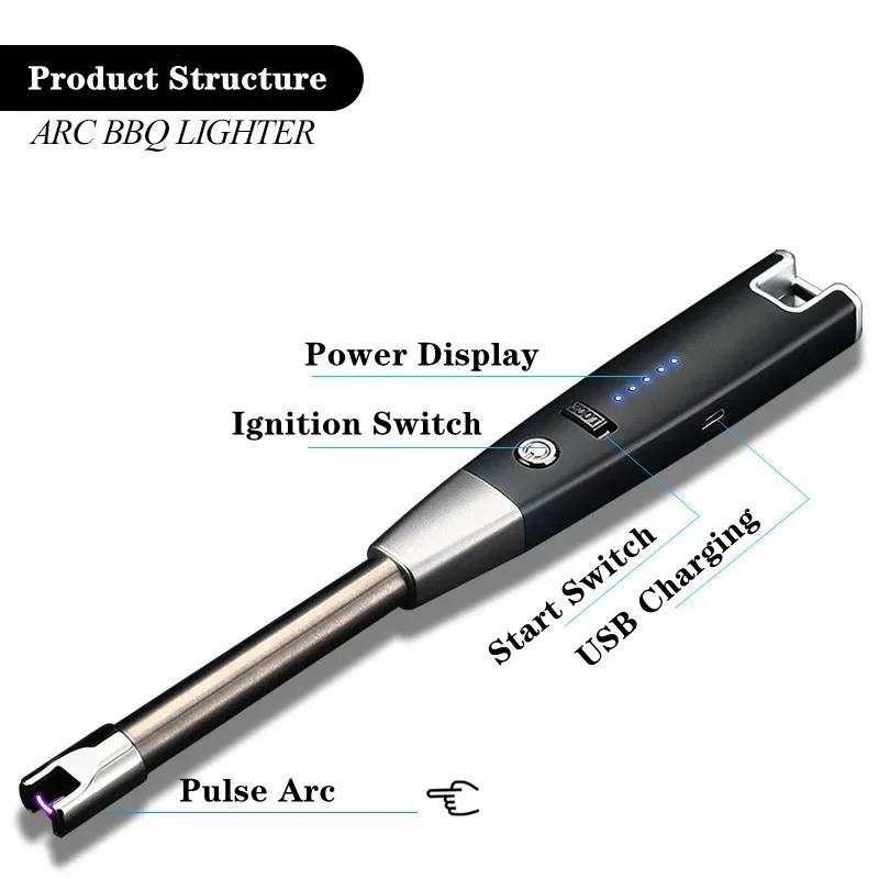 Cârlig de metal Brichetă cu arc electric USB Lumânare parfumată antivânt Bucătărie Instrument pentru aragaz cu gaz Afișare putere Pistol de aprindere fără flacără cu puls