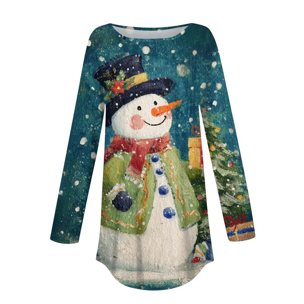 Tee Shirts For Women Casual Round Neck Long Sleeve Shirts Christmas Printing Top Pullover