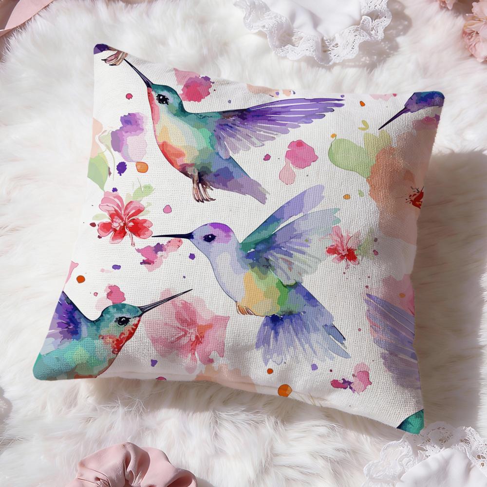 Hummingbird Spring Flowers Cushion Cover Premium Comfort Reversible Pillow Cove -Two In One Design for Any Room & Car Interior
