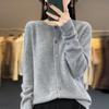 Cardigan Women Round Neck Spring and Autumn Long-sleeved Tunic Tops Pure Wool Knitted Jacket Plus Size