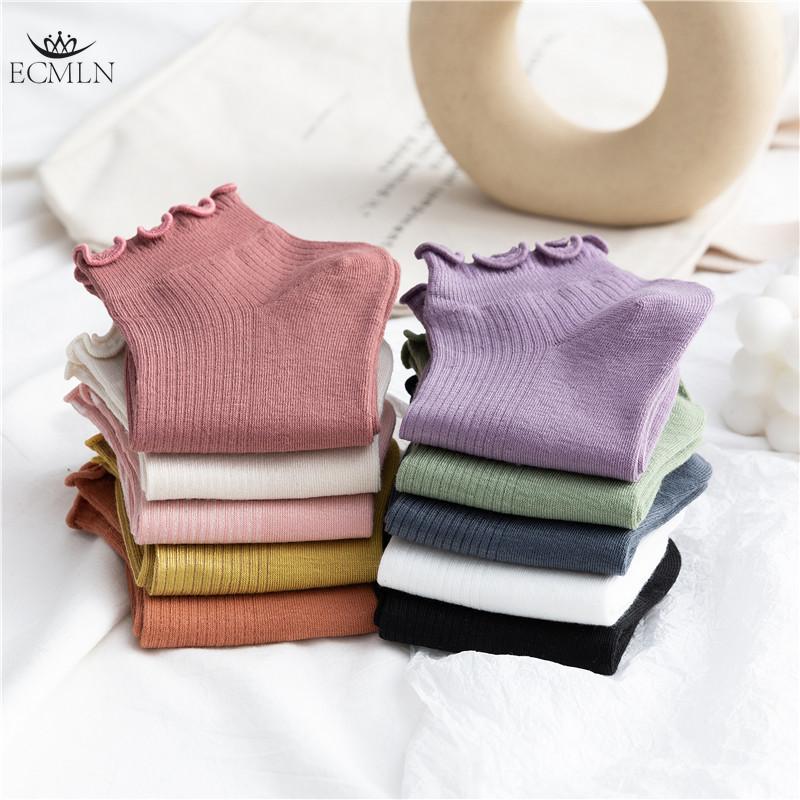 Damensocken mit Salatlocken, Schlauchsocken, einfarbig, süße, lässige Strümpfe