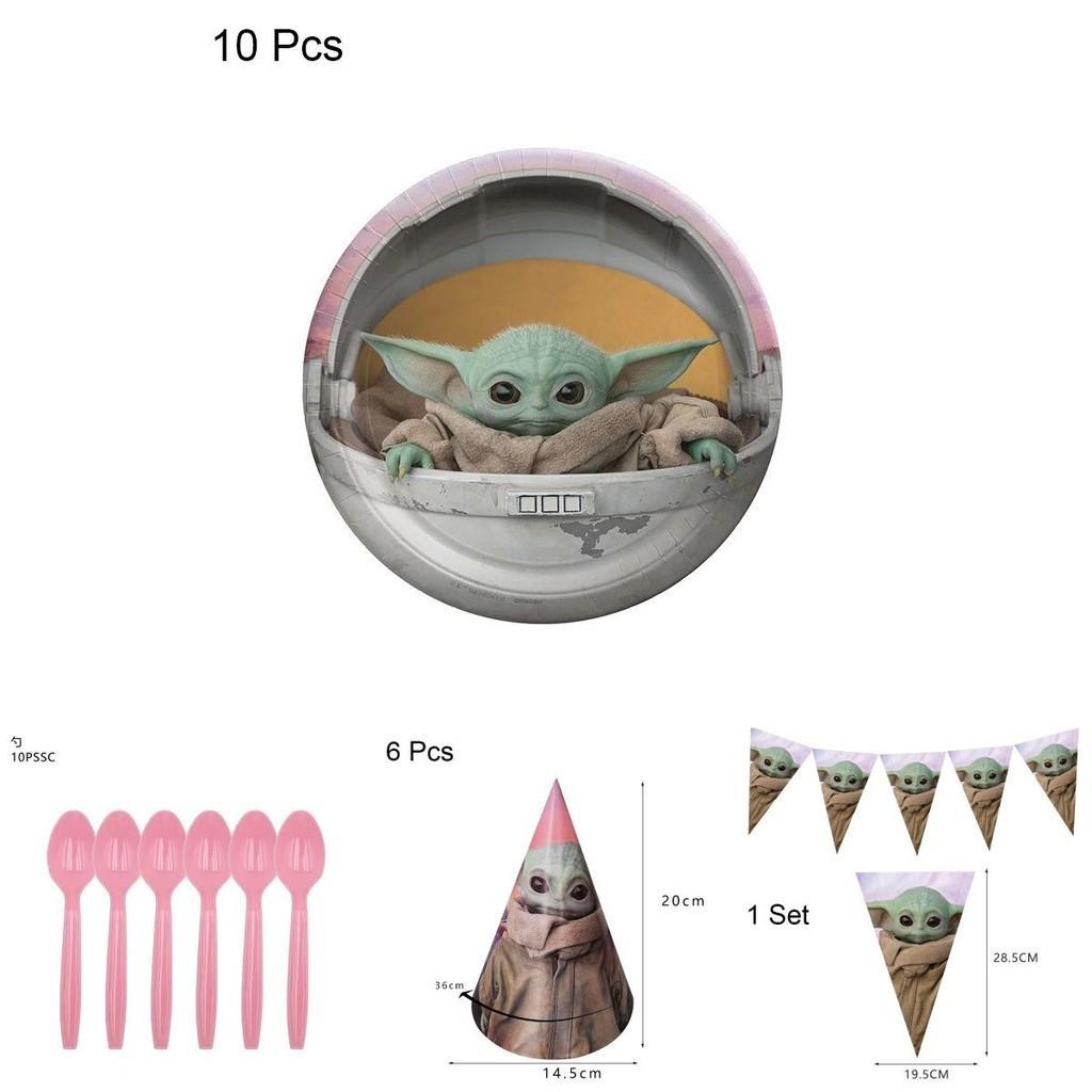 Baby Yoda Birthday Party Supplies Including Banners Plates Balloons And Cake Topper**