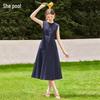 Tachi Women's Round Neck Sleeveless Denim Midi Dress