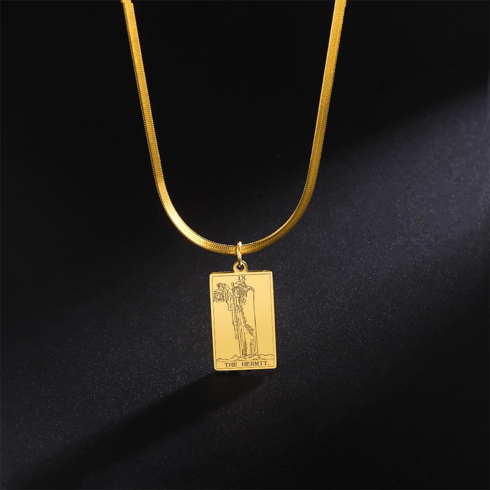 LIKGREAT Major Arcana Tarot Card Necklace Stainless Steel Snake Chain Necklace Vintage Amulet Moon/Sun/Star Tarot Jewelry Gift