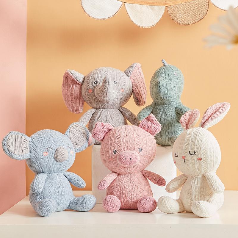 Rabbit Toy Knitted Elephant Pig Plush Baby Comforter Doll Home Decoration Gift