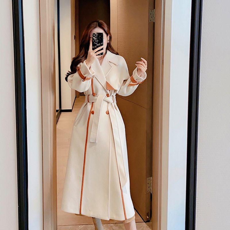 Fashionable Color Block Woolen Coat with Thickened Clothes for Women In Autumn and Winter