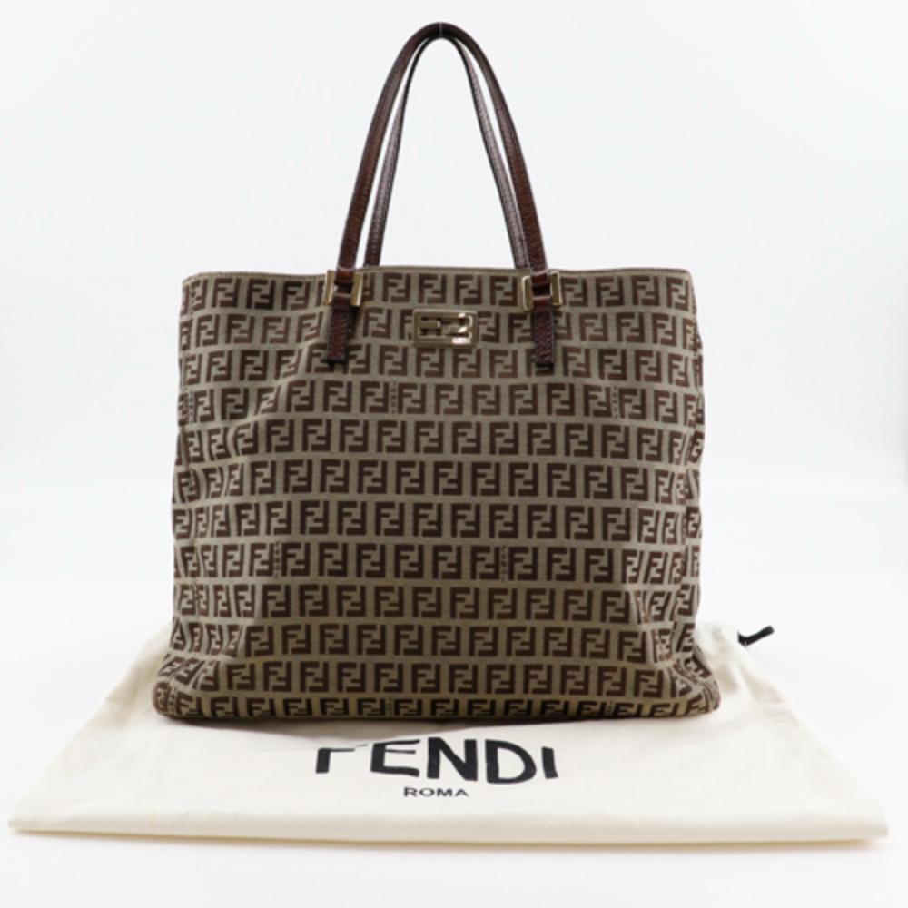 FENDI Zucchino Handbag 8BH132 Brown Nylon canvas Women Used