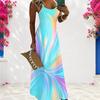Women Plus Size Scoop Neck Strappy Sleeveless A Line Printed Bright Blue Maxi Dress