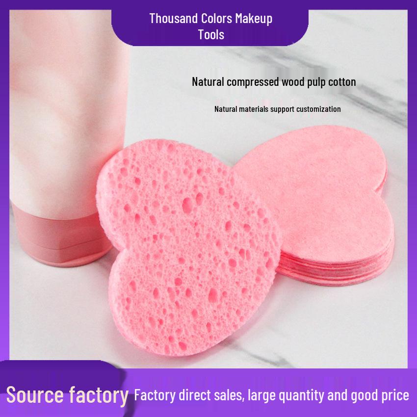 

Biodegradable Heart-Shaped Cotton Pulp Makeup Remover Sponge 65*8mm compressed 1mm heart-shaped