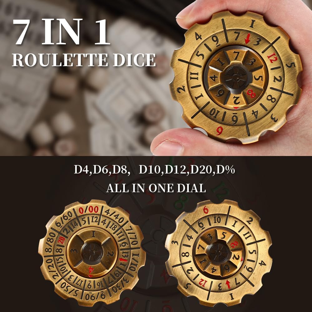 2-in-1 DND Dice & Fidget Spinner(1 Pack), Unique Roulette D&D Dice, Cool Spinner D&D Metal Dice Set, D6, D8, D10, D12,D20,D% 7-in-1 Dungeons and