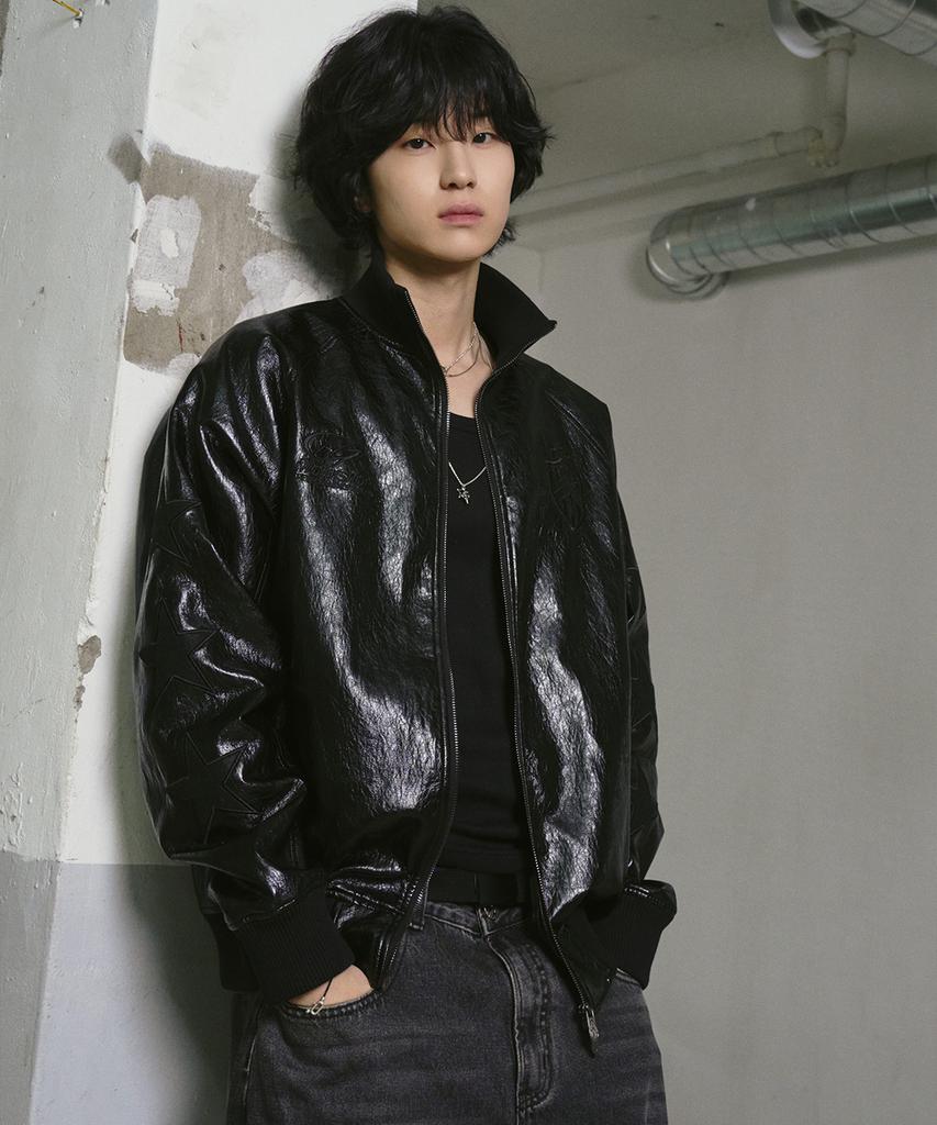 Travel Star Sleeve Synthetic Leather Jacket Black