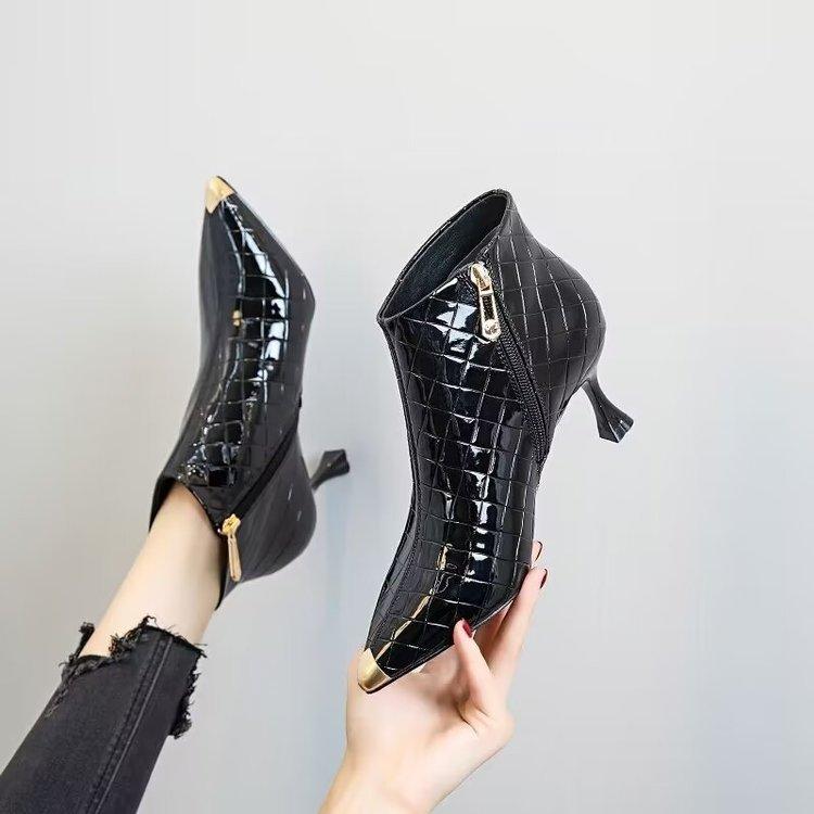 

Новые женские ботильоны на шпильке в европейском стиле - стеганые лакированные ботильоны на молнии, модные осенне-зимние ботинки 40