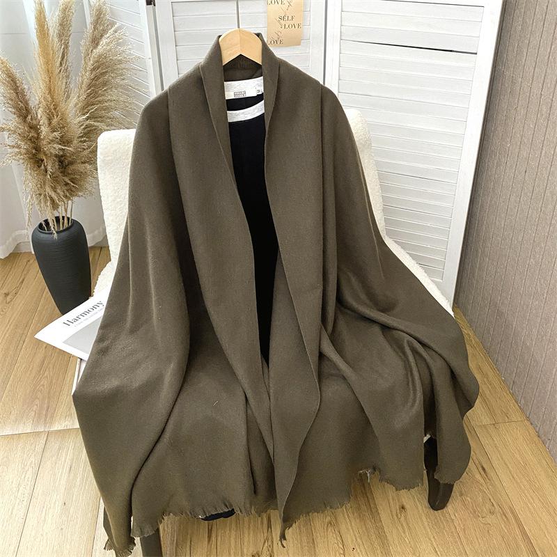 Women S Solid Color Faux Cashmere Scarf Elegant Warm Shawl
