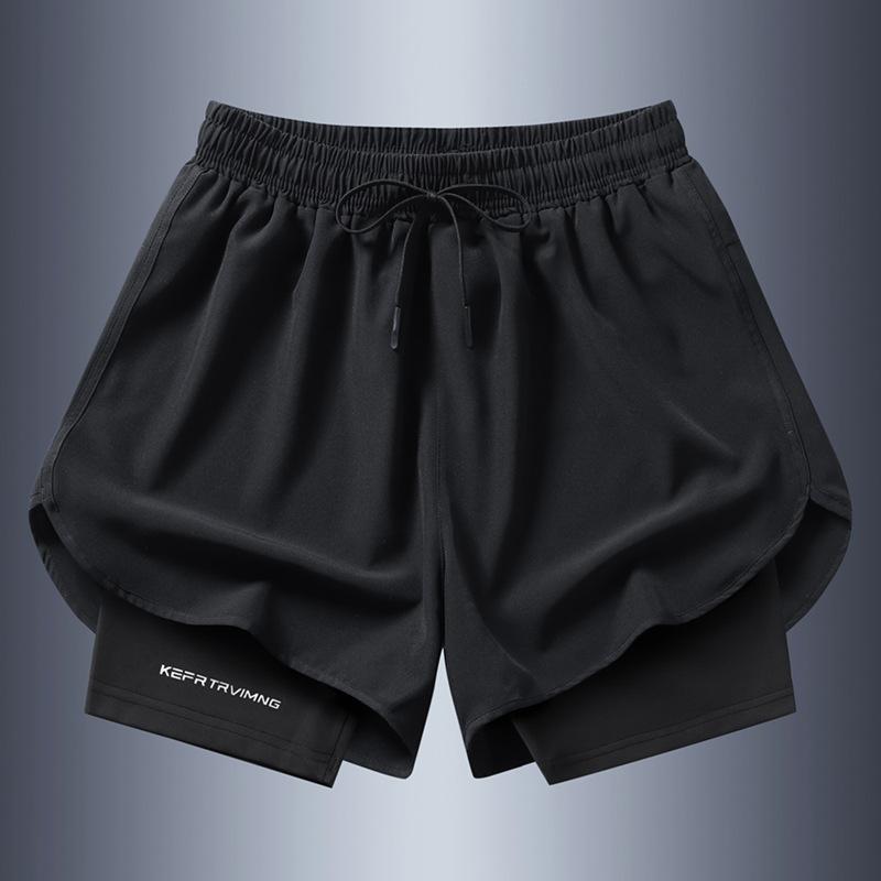 Pantaloncini Corti da Uomo Estivi Antiriflesso Doppio Strato Sportivi Tempo Libero per Coppie Corsa Fitness Pantaloncini Tre Quarti