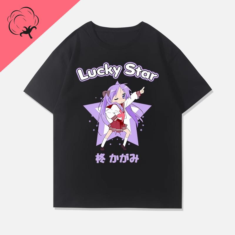 Anime Shirt Lucky Star Konata Camiseta Hot Sale Cotton Comic Y2k Clothes Cartoon Izumi Kagami Aesthetic Print Tee Unisexga Tops