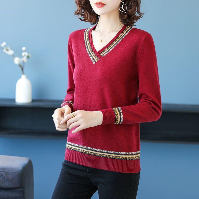 Women's Autumn & Winter Short-Style Pullover Sweater Sweetheart V-Neck Loose Knit Base Layer Top