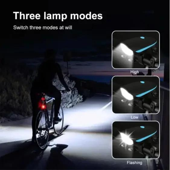 Bicycle Front Light with Bike Horn USB Rechargeable Bike Front Lamp Electronic Bell Cycling Flashlight Lantern MTB Accessories