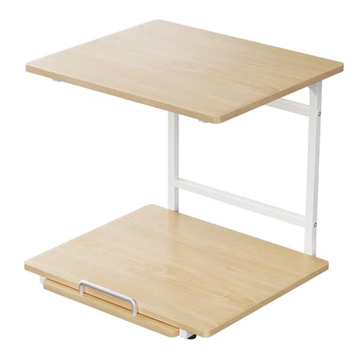 TKUIN Refrigerator Over-Rack/Microwave Rack, 47.5cm Wide x 43.5-69.5cm Deep x 45cm High, 2-Tier with Sliding Tray, Oven Toaster Storage, Organizer, To