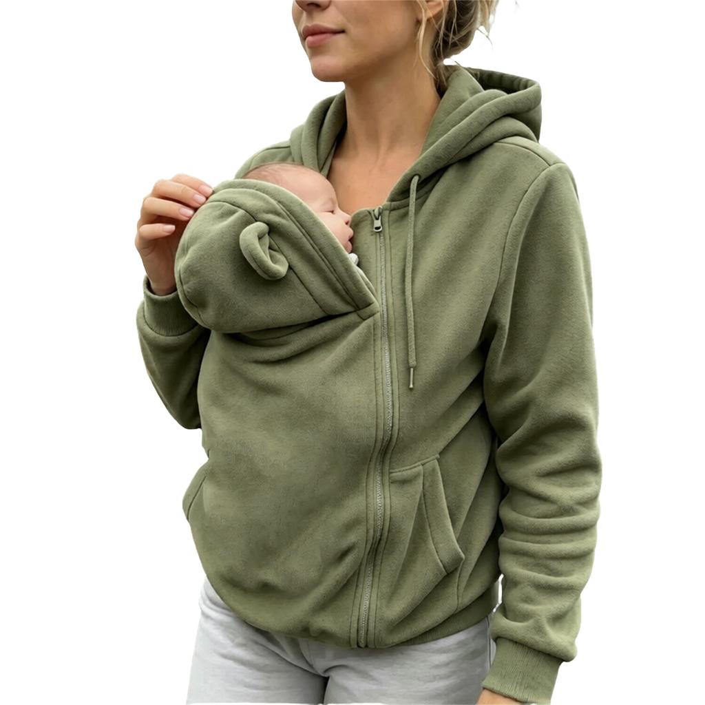 Damen Reißverschluss Hoodie mit Tasche, Lockere Passform Farbe Lässiges Sweatshirt für Mütter, Warme Alltagsbekleidung