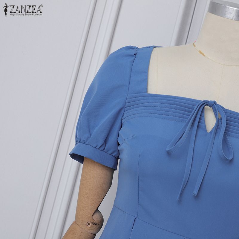 ZANZEA Vestido de Verano Casual para Mujer con Cuello Cuadrado y Manga Corta Elegante