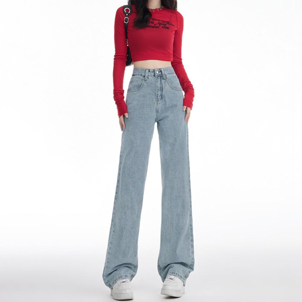 Simple Personality Wide-leg Jeans Women's 2025 New High-waisted and Thin Straight Mopping Jeans