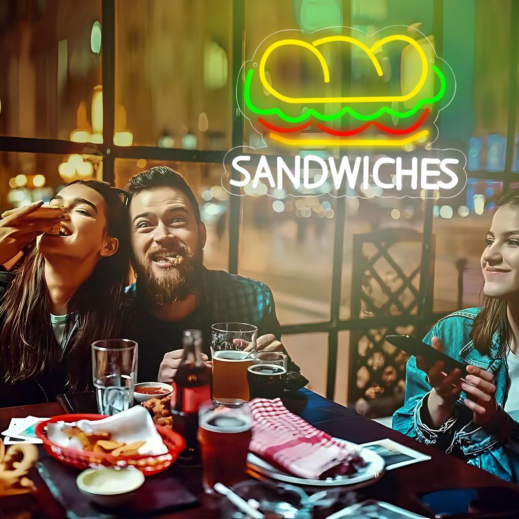 Sandwich Neon Sign for Wall Decor Business Sandwich LED Neon Light Fast food Neon Light Sandwich Signs Decor for Restaurant