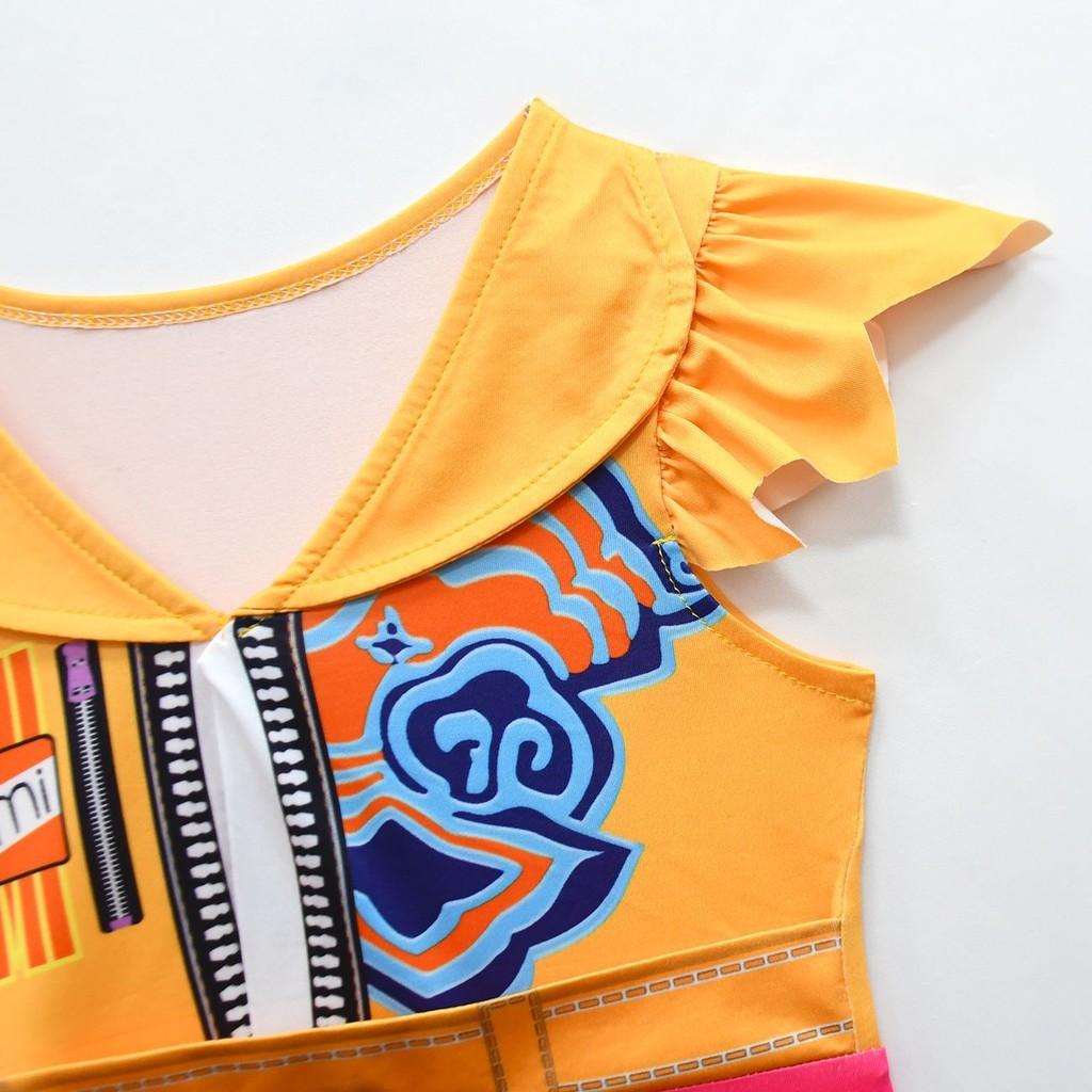 Kinder Mädchen Anime Cartoon POP Sängerin Superstar Rumi Mira Zoey Bedrucktes Plissee Rüschenkleid Taschenset Halloween Cosplay Kostüme