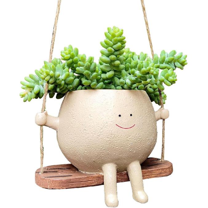 Swing Face Planter Pots, 1/2PCS Wall Hanging Head Planters, Smile Face Resin Flower Pot, Creative Succulents Plants Pot Basket, for Indoor, Outdoor,