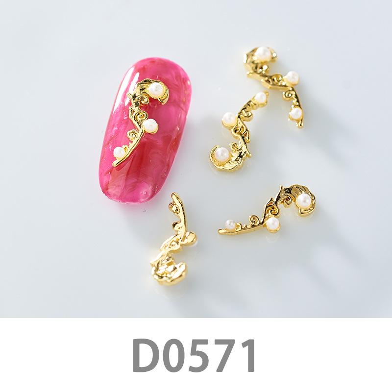 10Pcs Gold Silver Elk Antler Shape Alloy Diamond Nail Ornament Manicure Decoration Accessories